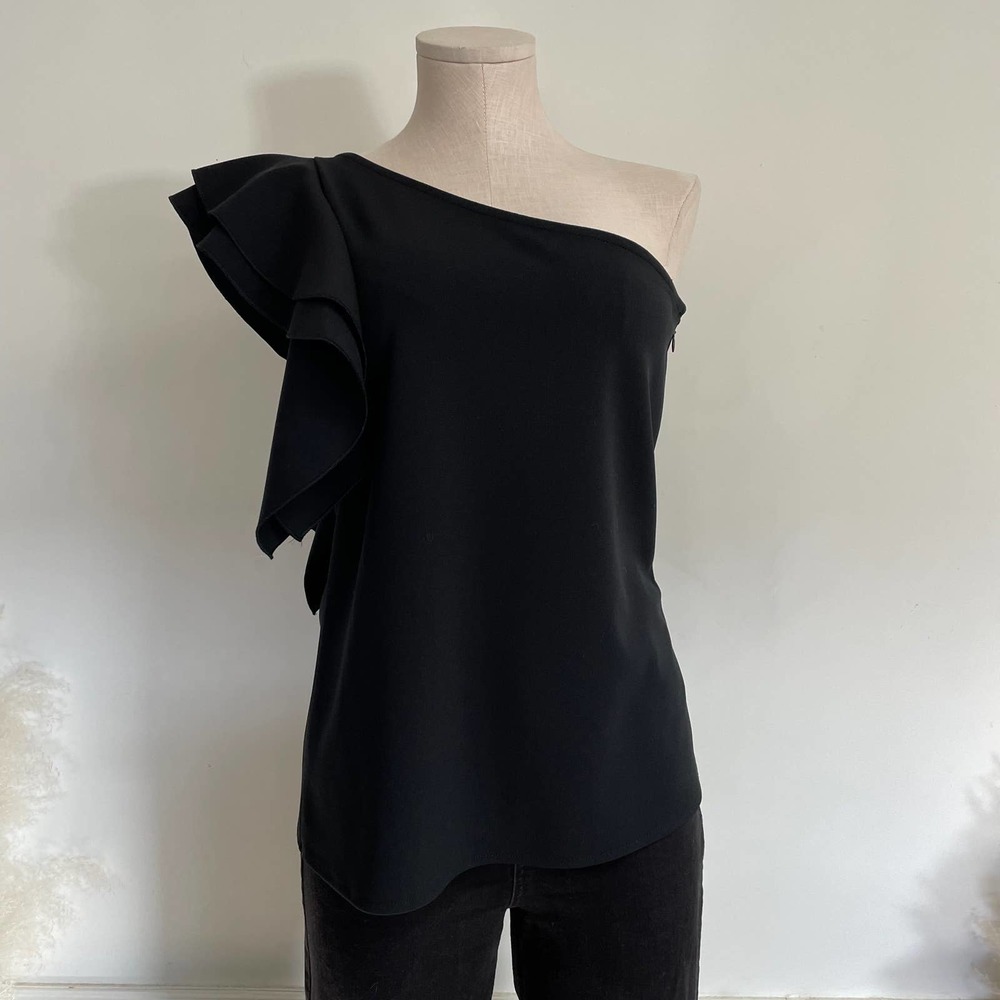 Banana Republic Black One Shoulder Ruffle Blouse Top M